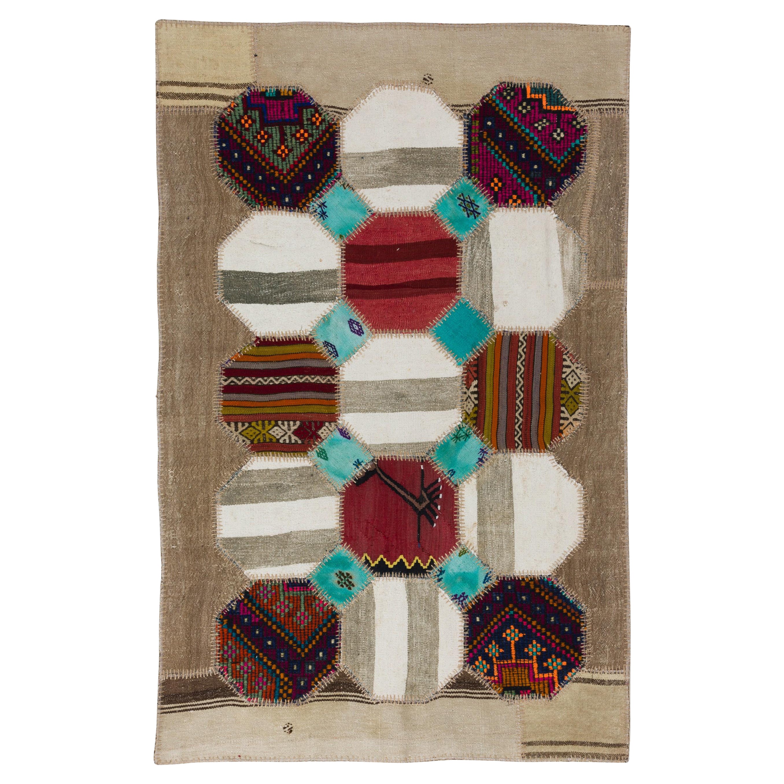 Patchwork Rug Made from Vintage Village Kilim Rug. Custom Options Available For Sale