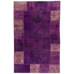 Patchwork Rug Made of Vintage Carpets Overdyed in Purple, Custom Options Avail.