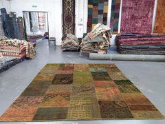 Patchwork Rug Green Large Oriental Rug Traditional Living Room Handmade Wool
