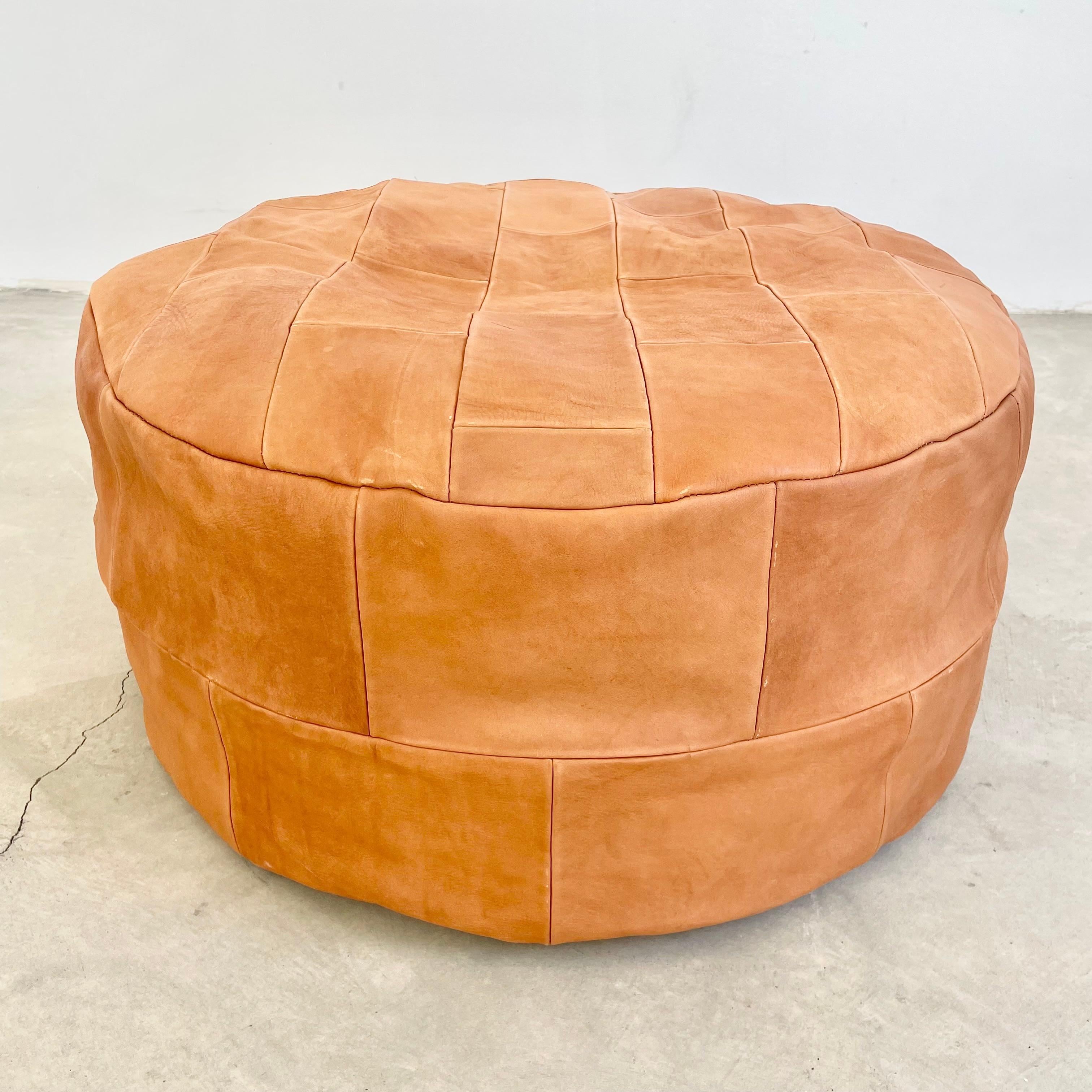Patchwork Saddle Leather Pouf, Morocco In New Condition For Sale In Los Angeles, CA