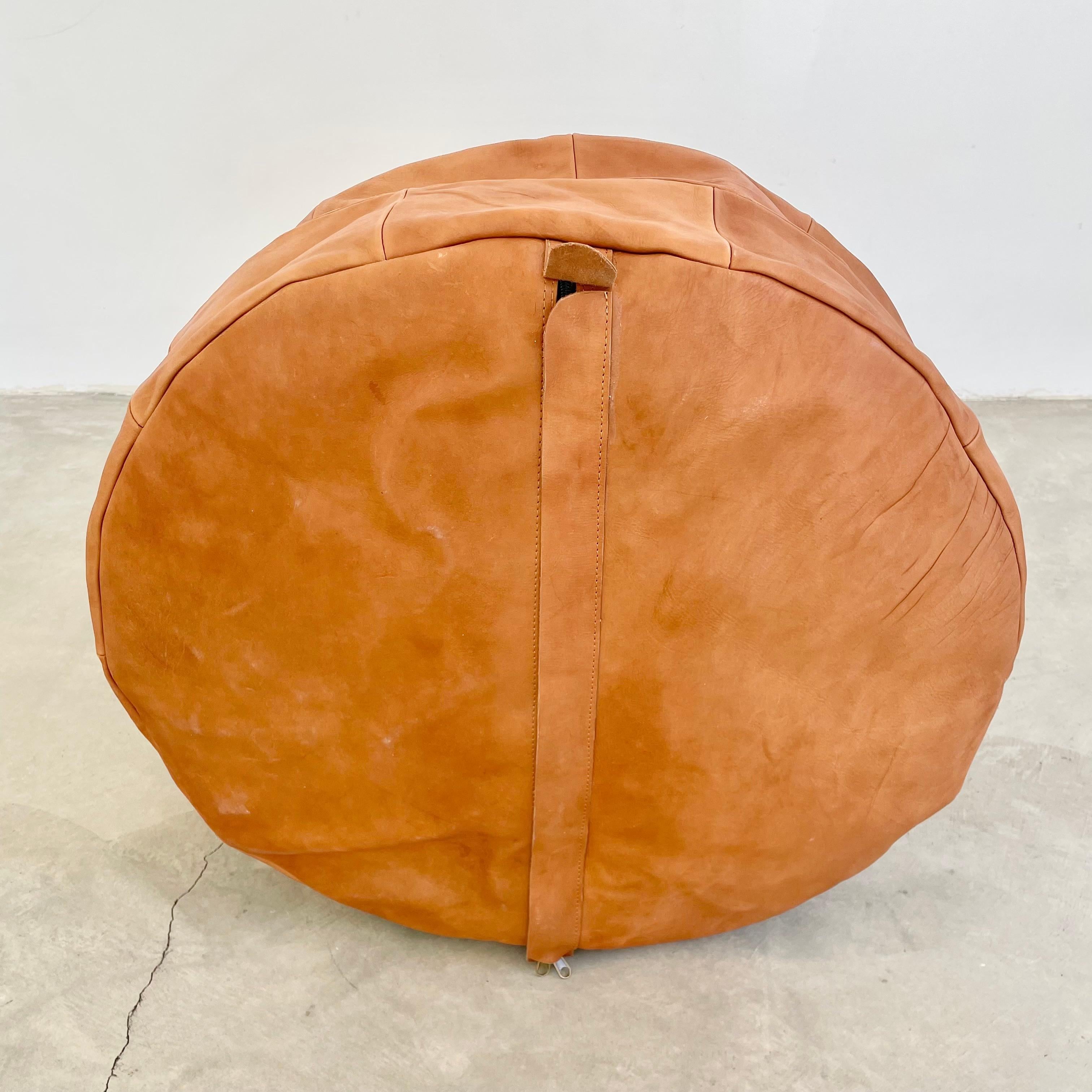 Contemporary Patchwork Saddle Leather Pouf, Morocco For Sale