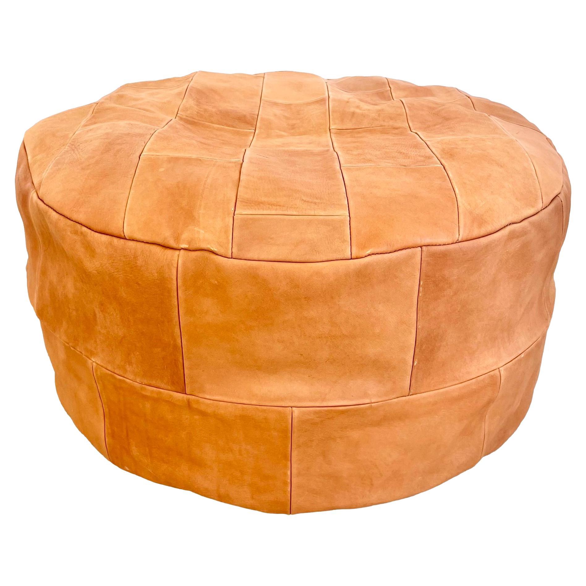 Patchwork Saddle Leather Pouf, Morocco For Sale