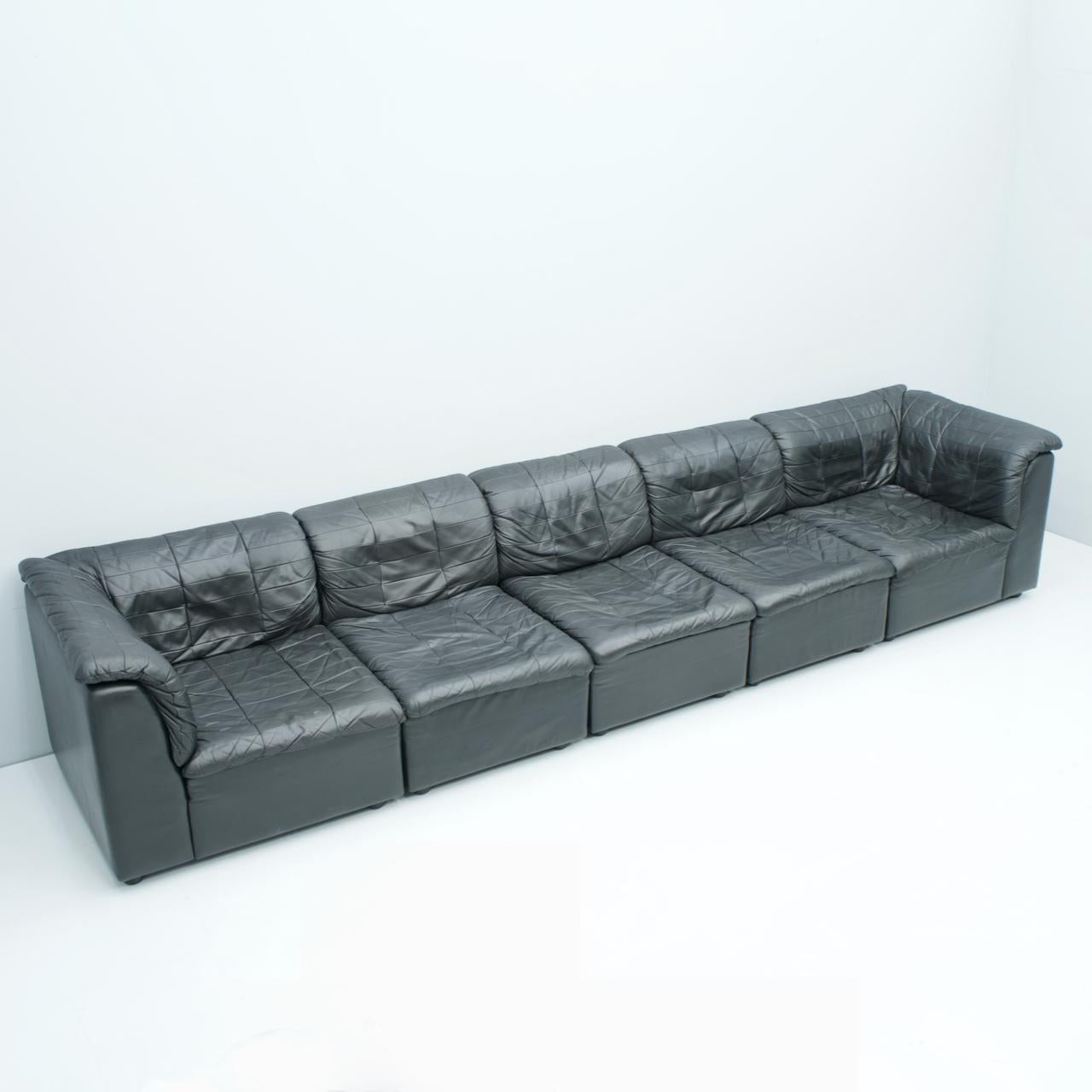 European Patchwork Sectional in Black Leather Sofa 5 Elements, 1970s For Sale