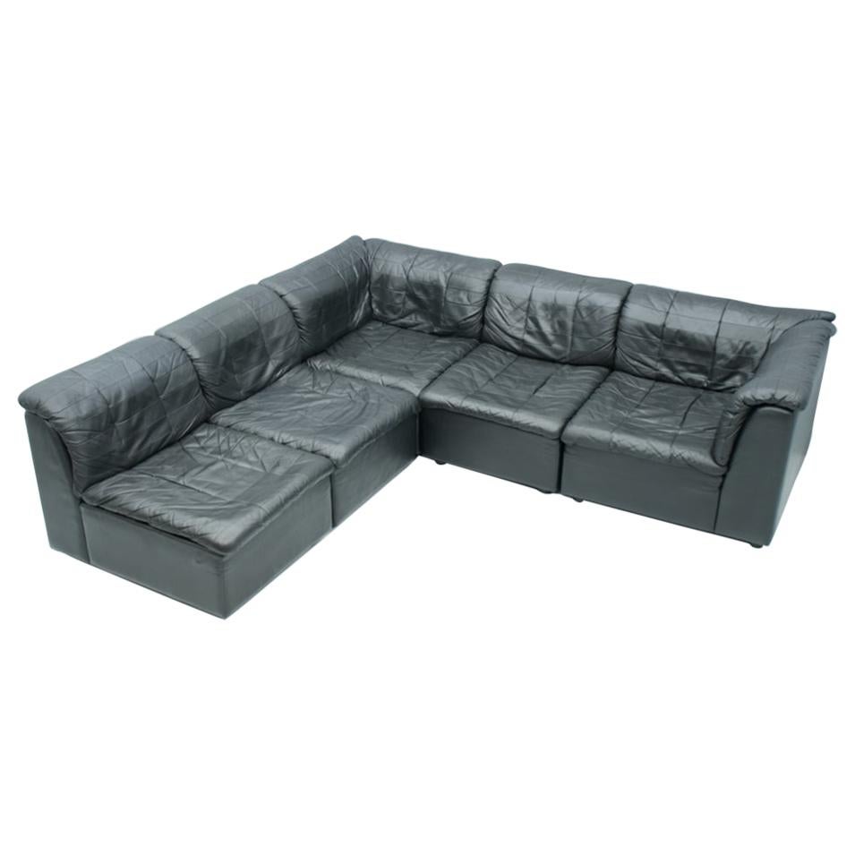 Patchwork Sectional in Black Leather Sofa 5 Elements, 1970s