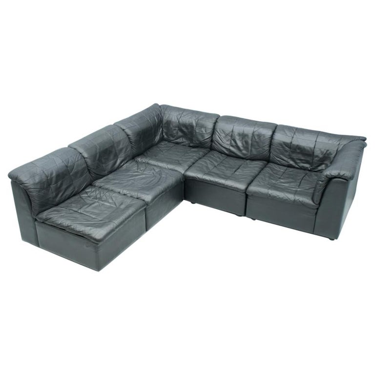 Patchwork Sectional In Black Leather, Black Leather Modular Sectional Sofa