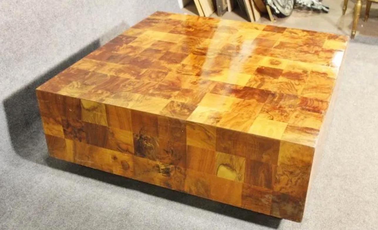 20th Century Patchwork Style Burl Coffee Table by Paul Evans