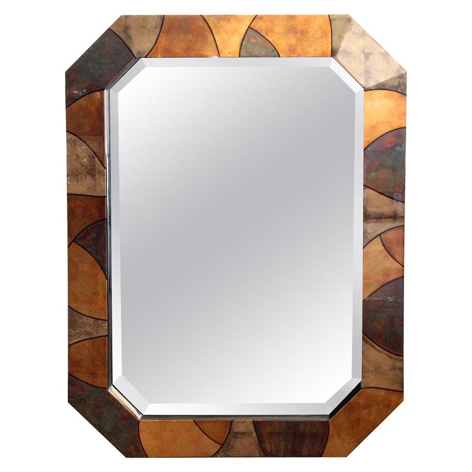Patchwork Vellum Mirror in the Style of Karl Springer