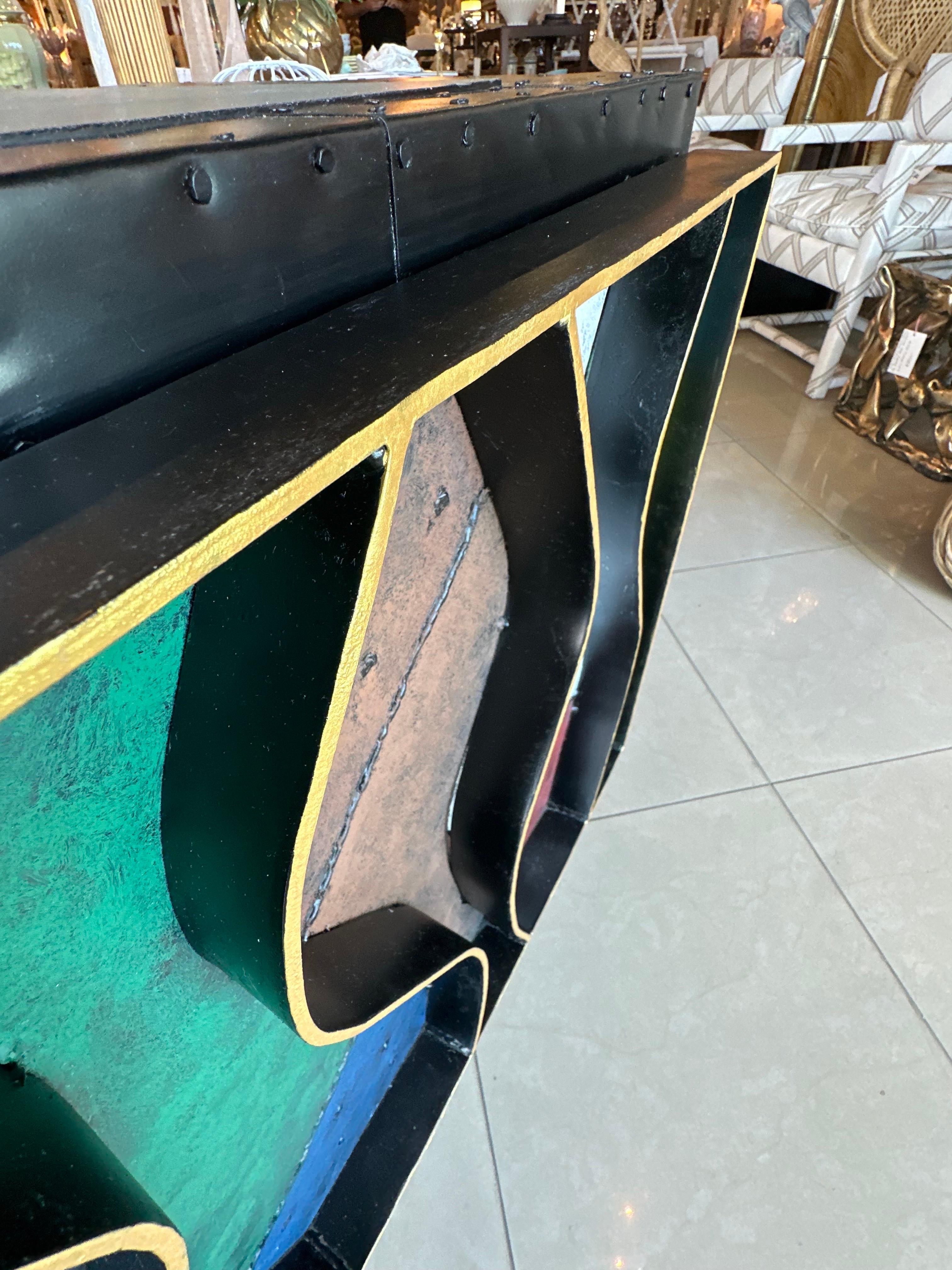 Patchwork Wavy Slate Metal Steel Riveted Cabinet Credenza Paul Evans Style For Sale 7