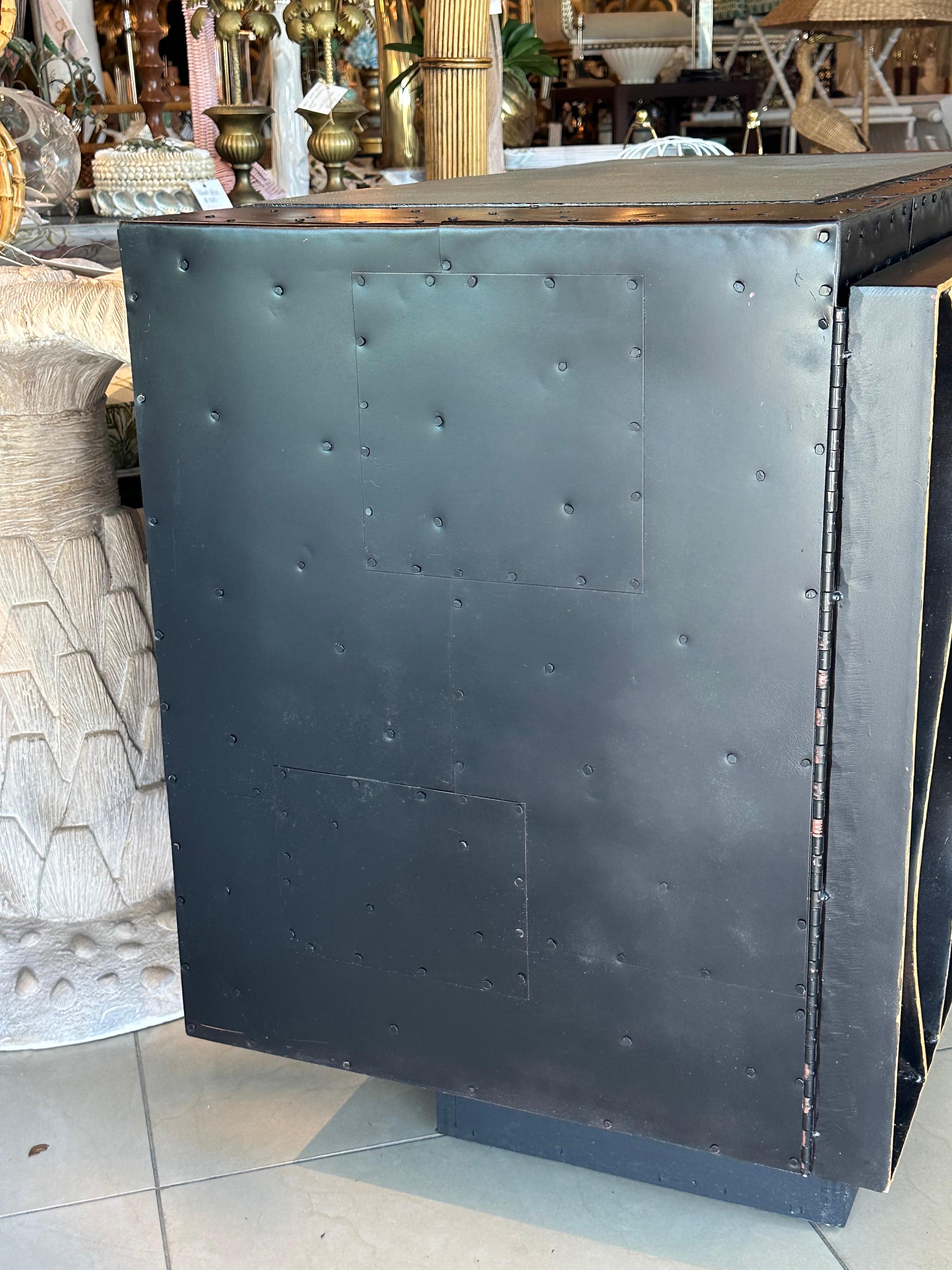 Patchwork Wavy Slate Metal Steel Riveted Cabinet Credenza Paul Evans Style For Sale 9