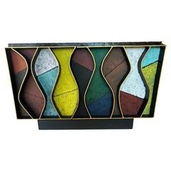 Patchwork Wavy Slate Metal Steel Riveted Cabinet Credenza Paul Evans Style