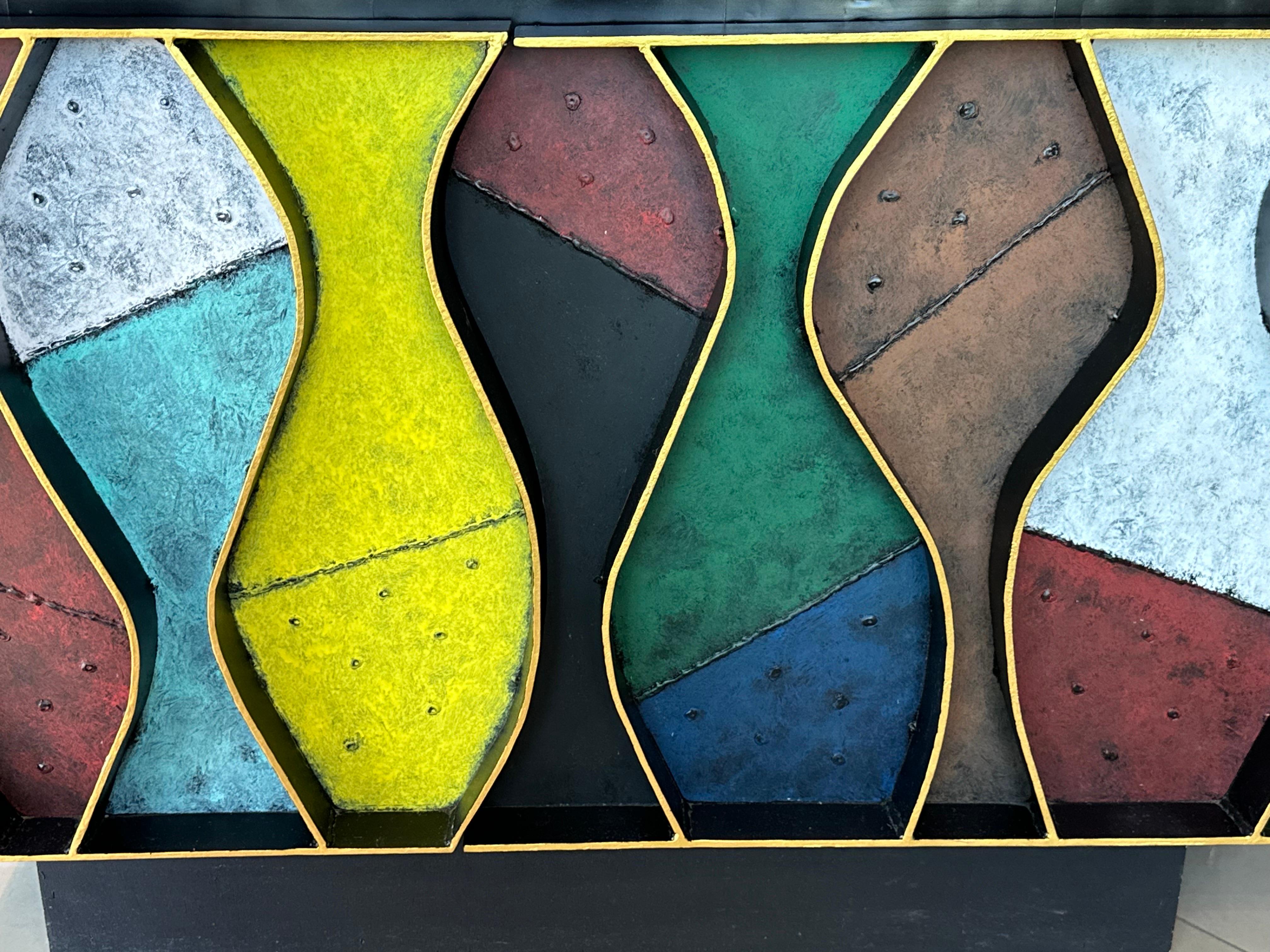 Late 20th Century Patchwork Wavy Slate Metal Steel Riveted Cabinet Credenza Paul Evans Style For Sale