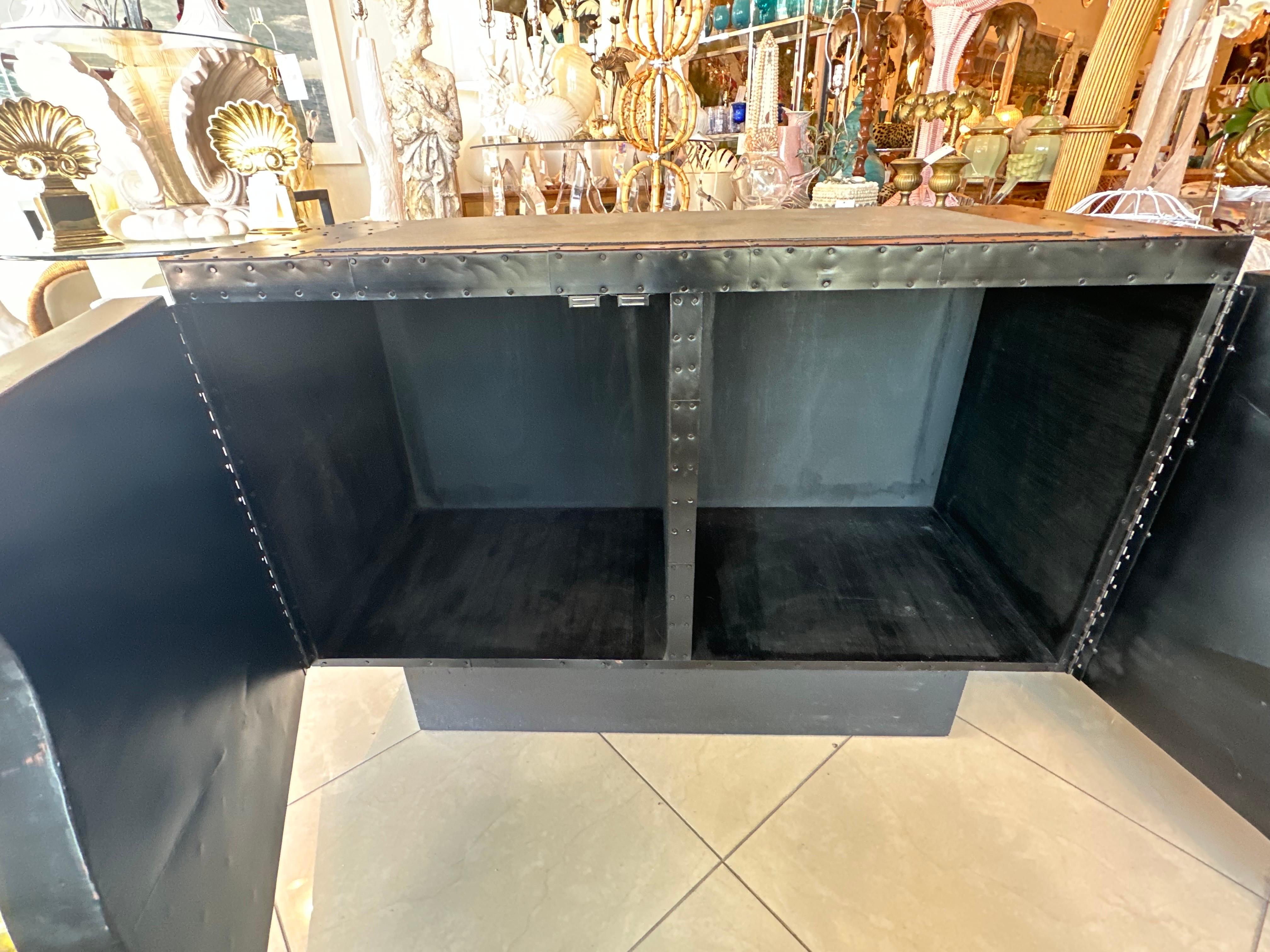 Patchwork Wavy Slate Metal Steel Riveted Cabinet Credenza Paul Evans Style For Sale 2