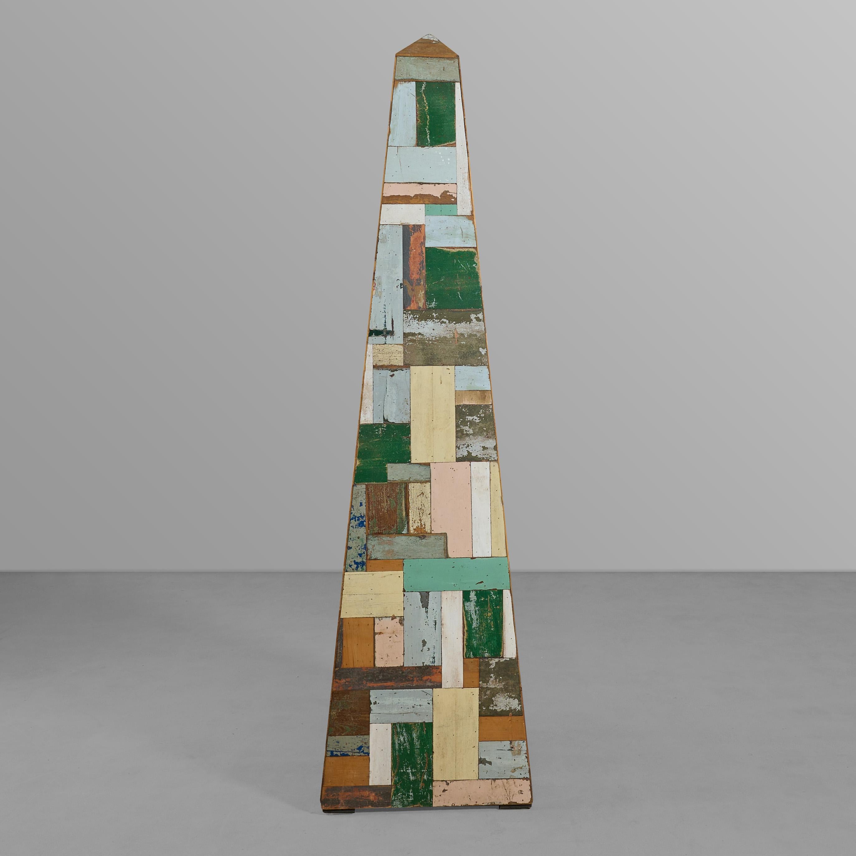 Argentine Patchwork Wood Obelisk For Sale