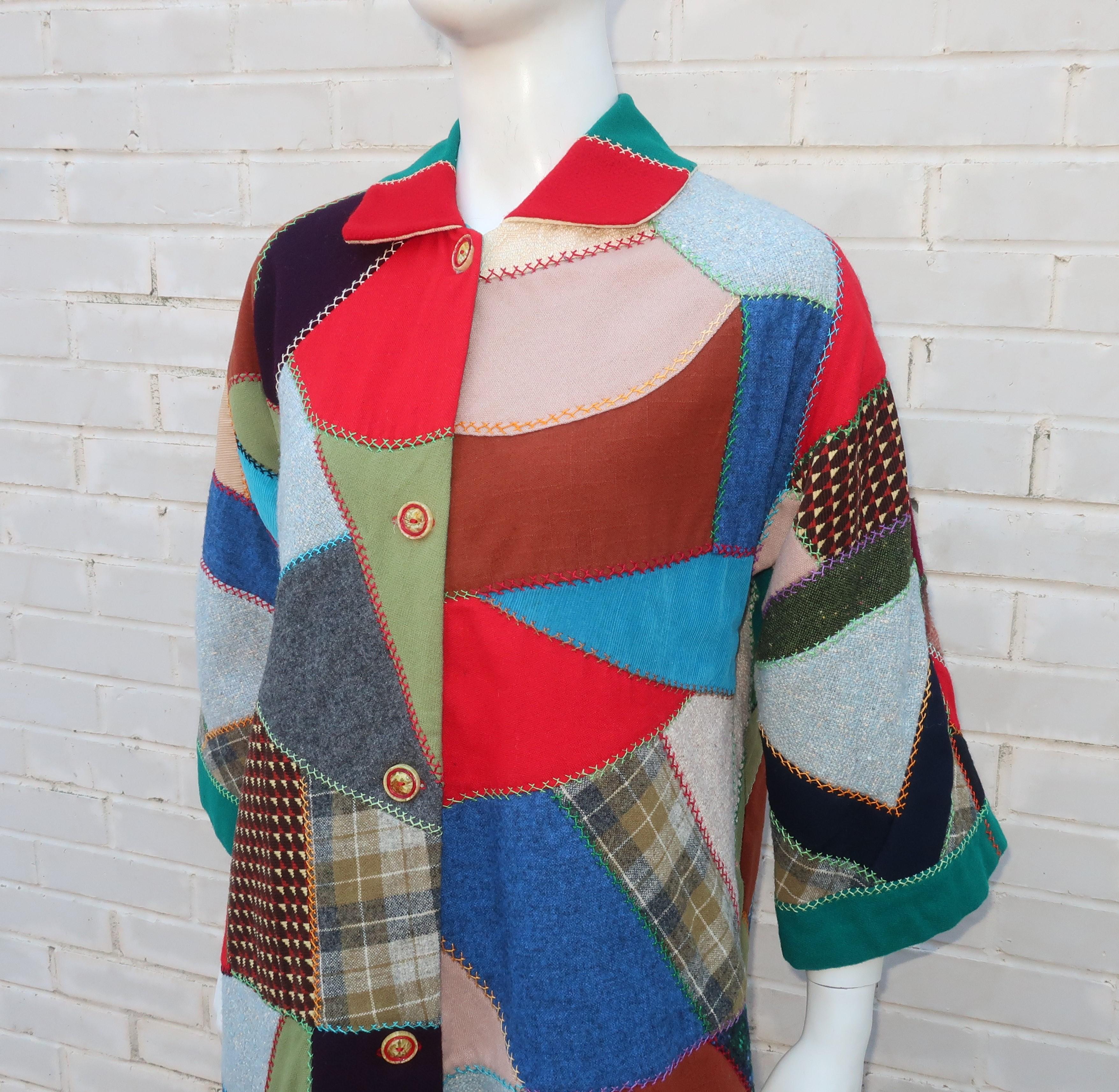 Women's Patchwork Wool Crazy Quilt Coat, 1950's