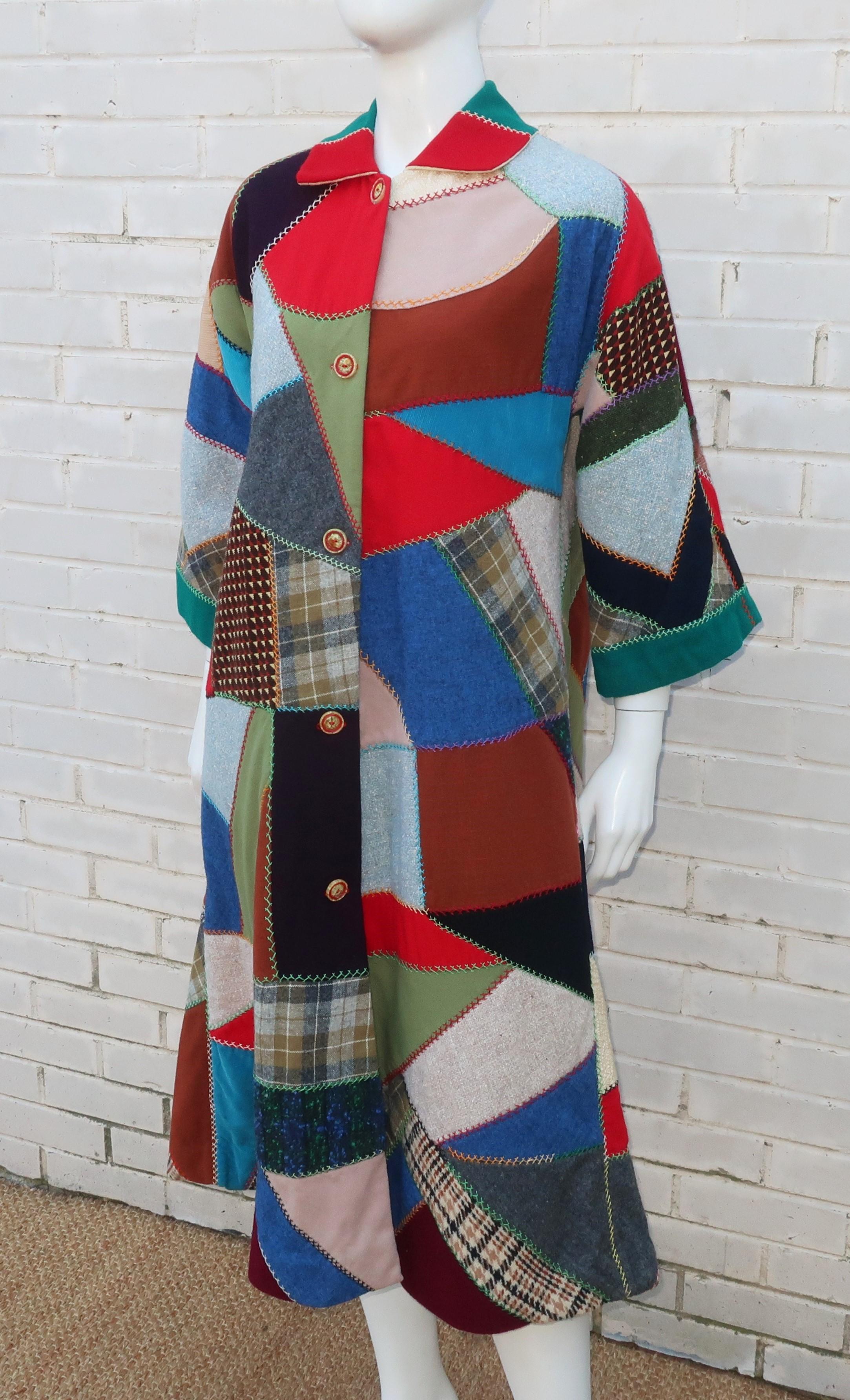 Patchwork Wool Crazy Quilt Coat, 1950's 1