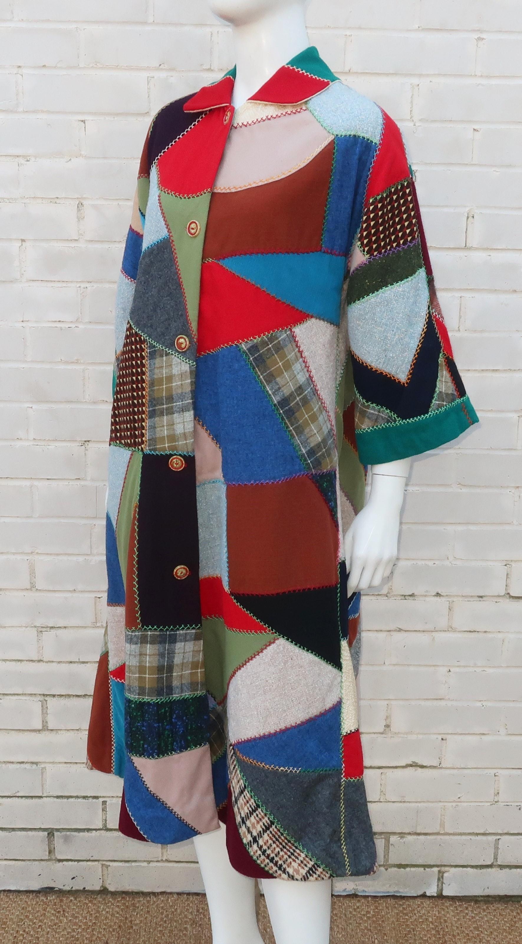 Patchwork Wool Crazy Quilt Coat, 1950's 2