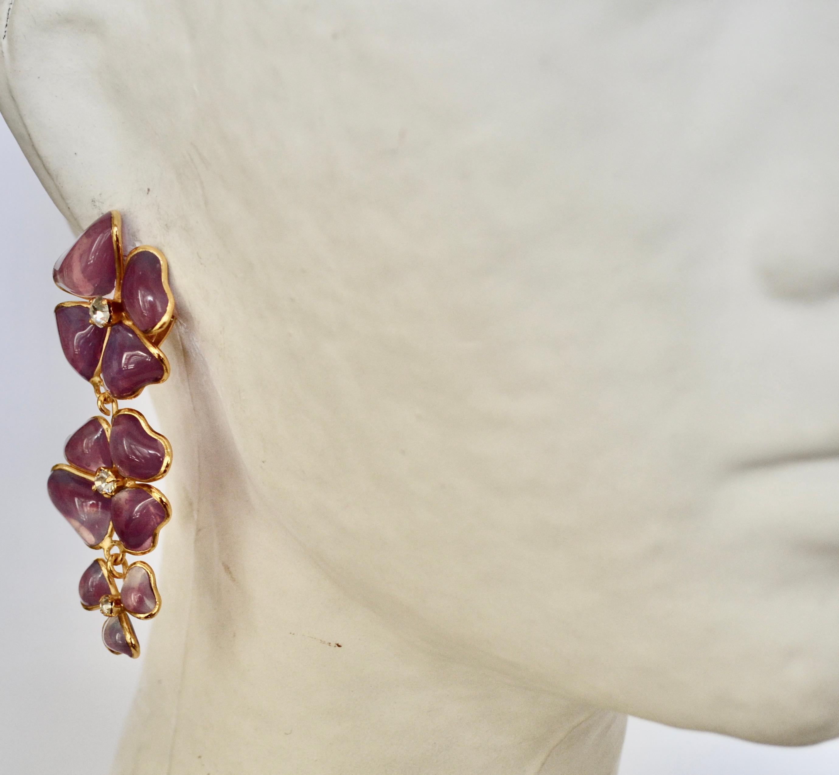 Pate de Verre 3 Clover Clip earrings In New Condition In Virginia Beach, VA