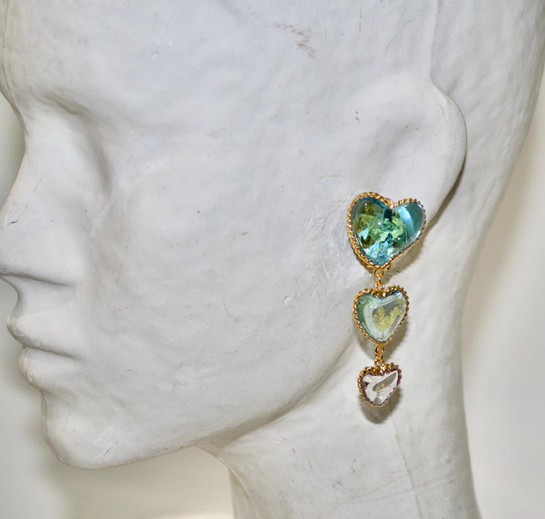 Pate De Verre 3 Hearts Earrings  For Sale 5