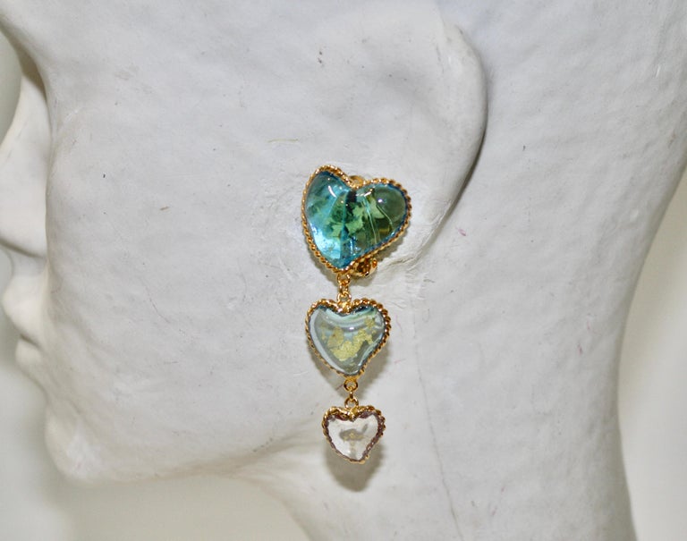 Pate De Verre 3 Hearts Earrings  For Sale 4