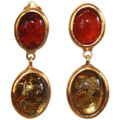 Pate de Verre and Gold Leaf Clip Earrings