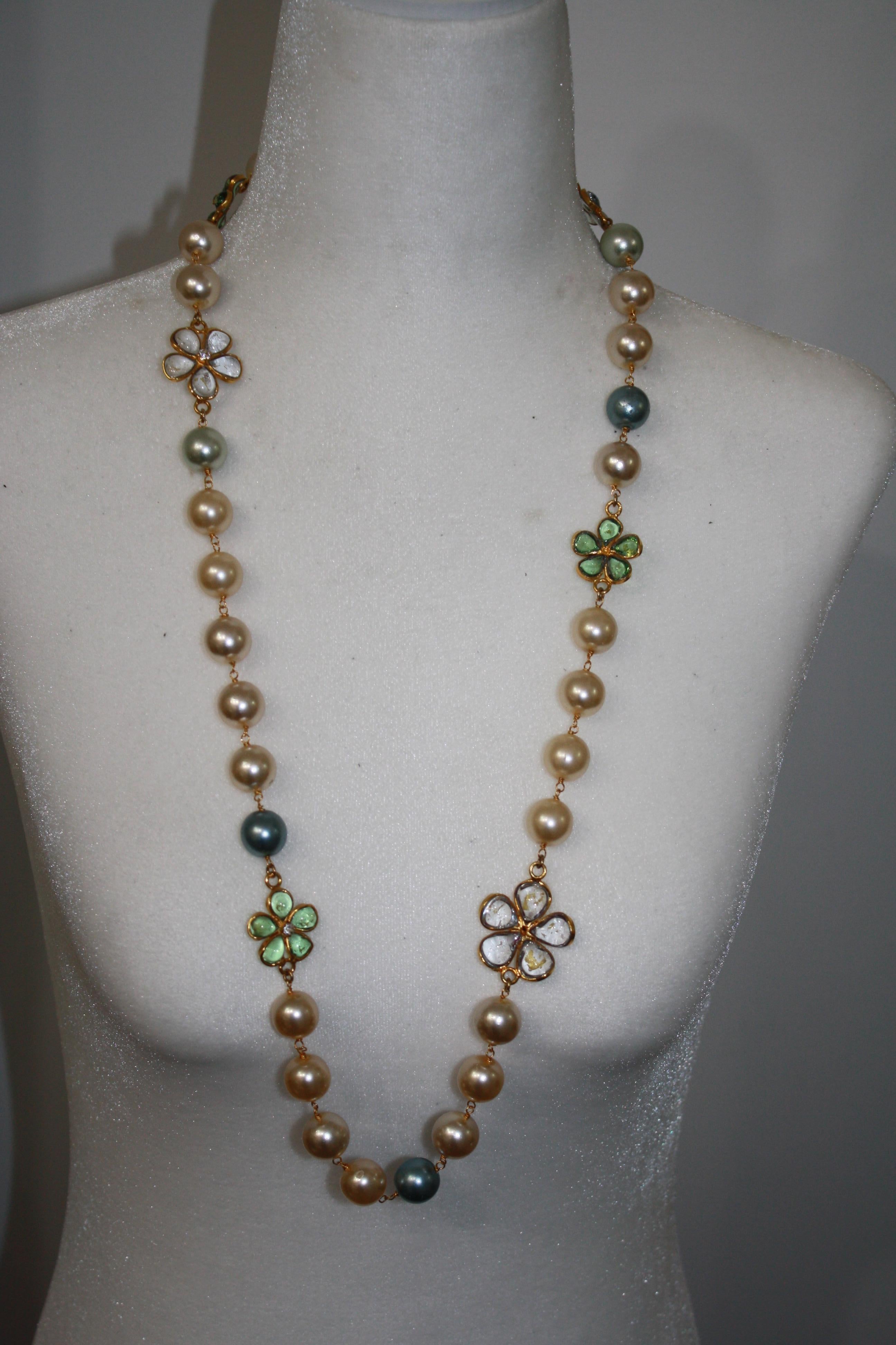 Neoclassical Pate de Verre and Pearl  Sautoir