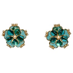 Boucles d'oreilles aqua et perles en pâte de verre