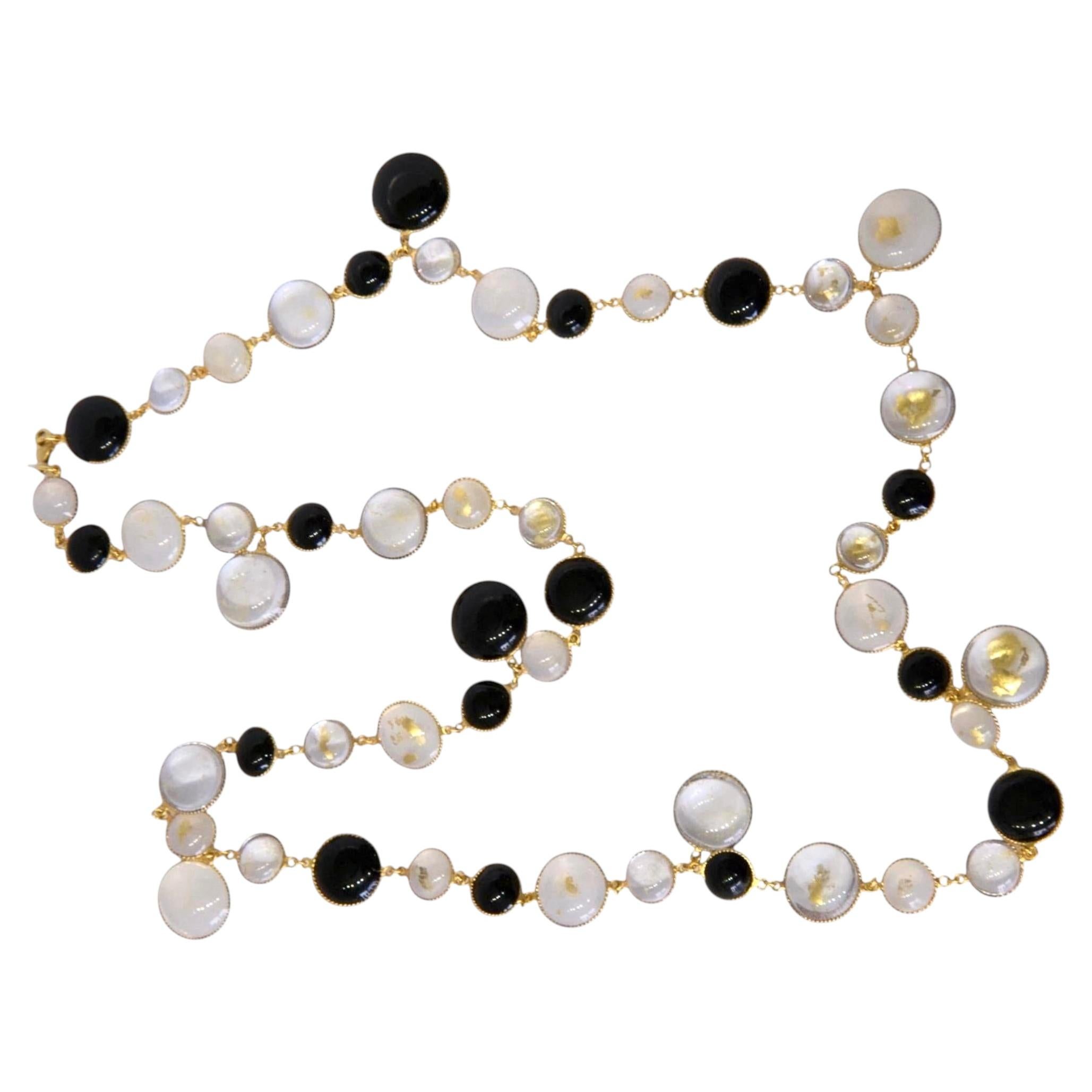 Pate De Verre Black and Clear Sautoir
