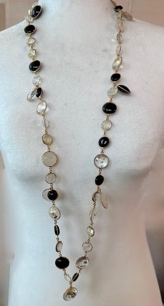 Pate De Verre Black, Opaque White, Clear with Gold Leaves Sautoir