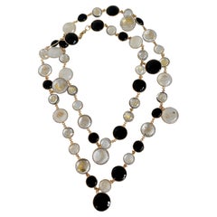 Pate De Verre Black, Opaque White, Clear with Gold Leaves Sautoir