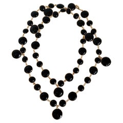 Pate De Verre Black Sautoir With Gold Wrapped Wire