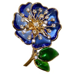 Pate de Verre Blue Flower Brooch