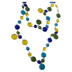 Pate De Verre Blue, Green, and Yellow Sautoir