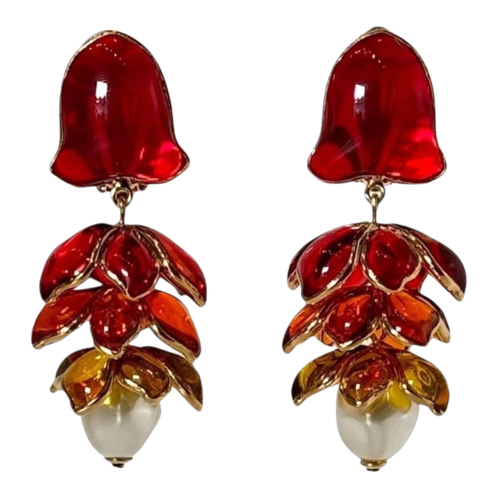 Orecchini Pate de Verre Blush Pink Camelia in vendita 4