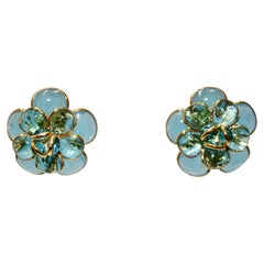 Pate De Verre Camélia Aqua Clip Earrings