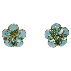 Pendientes de clip Pate De Verre Camélia Aqua