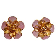 Pate de Verre Camelia Clip Earrings