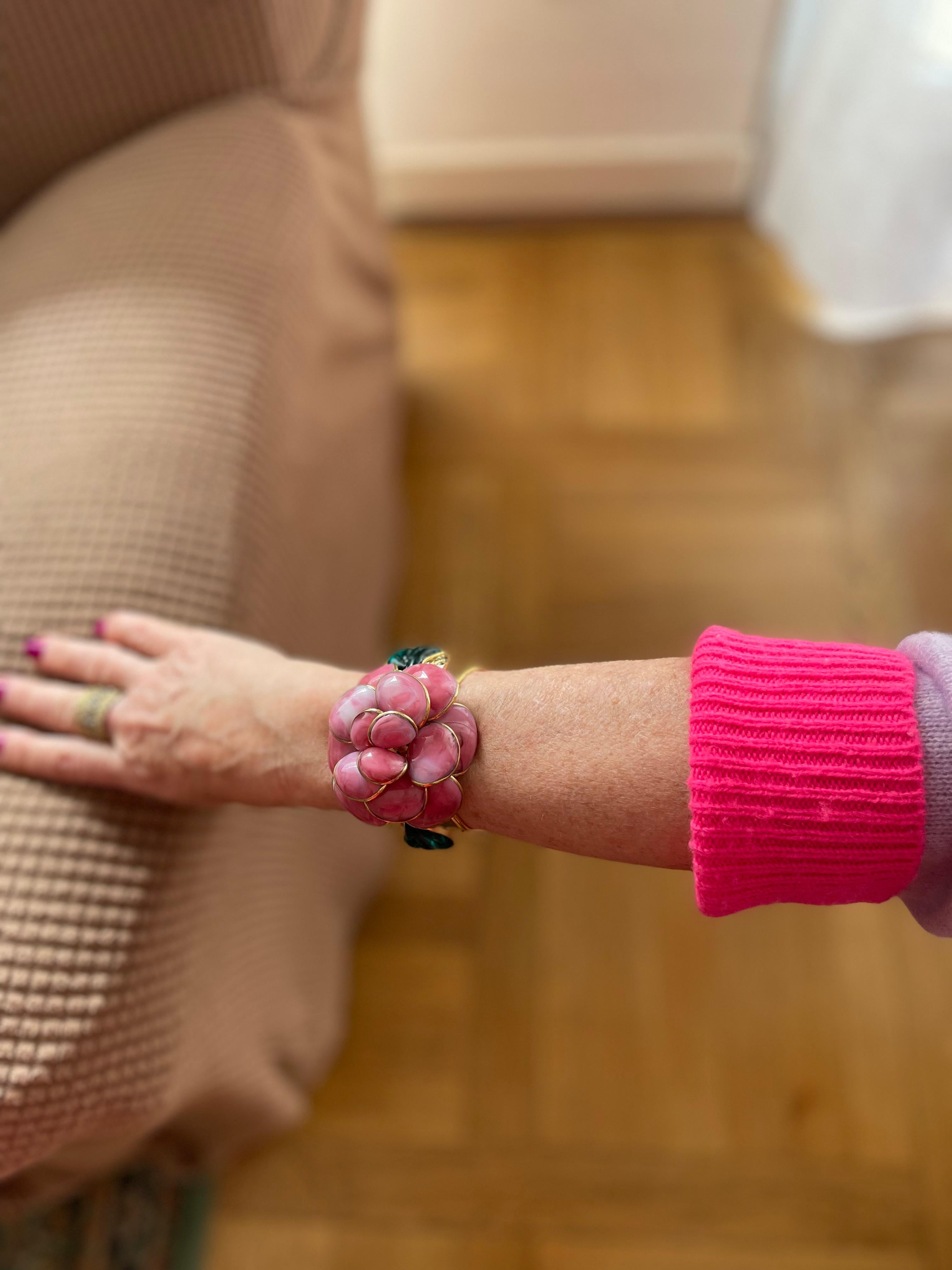 Women's or Men's Pate de Verre Camellia Cuff