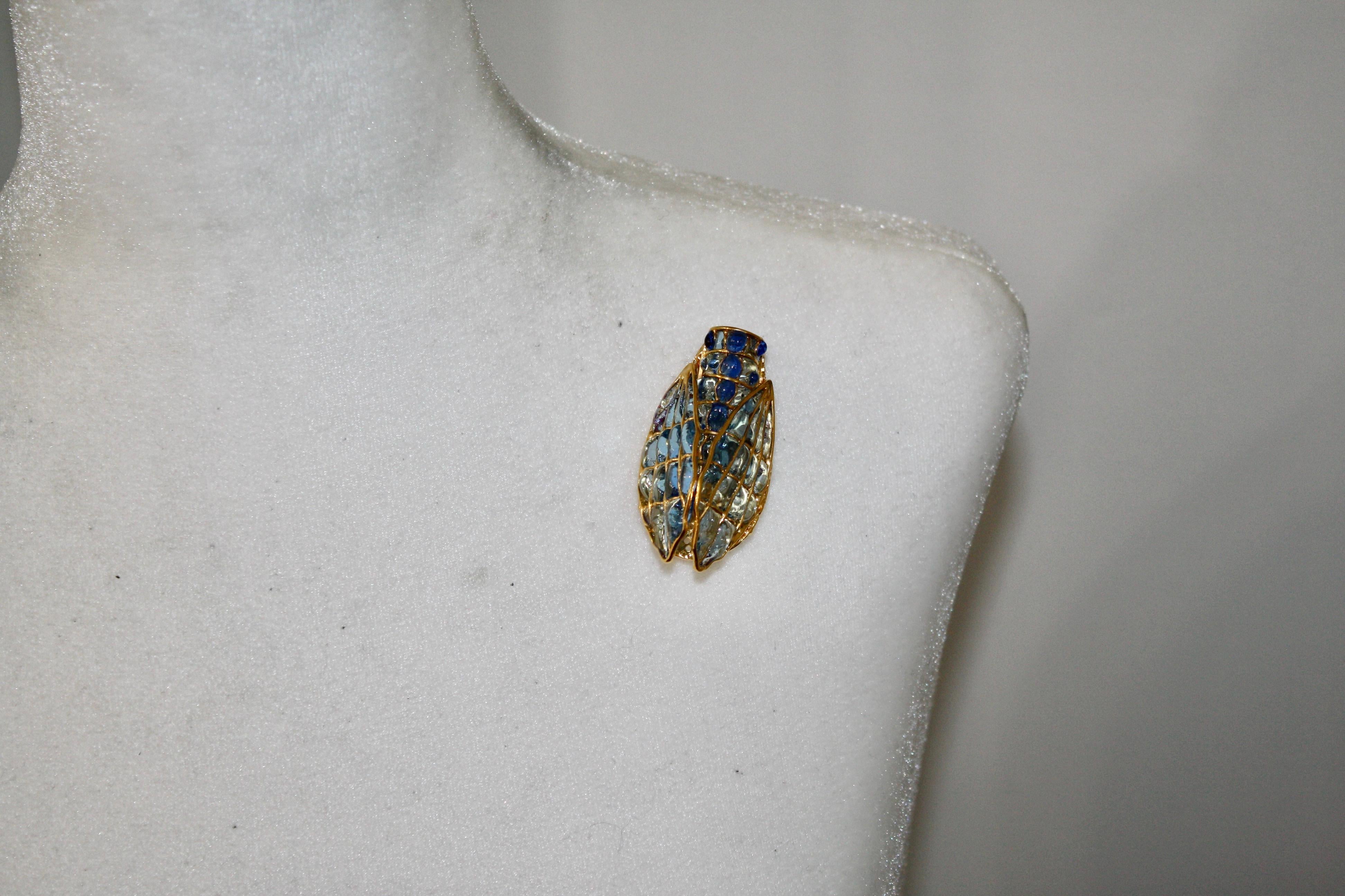 Aesthetic Movement Pate De Verre Cicada brooch