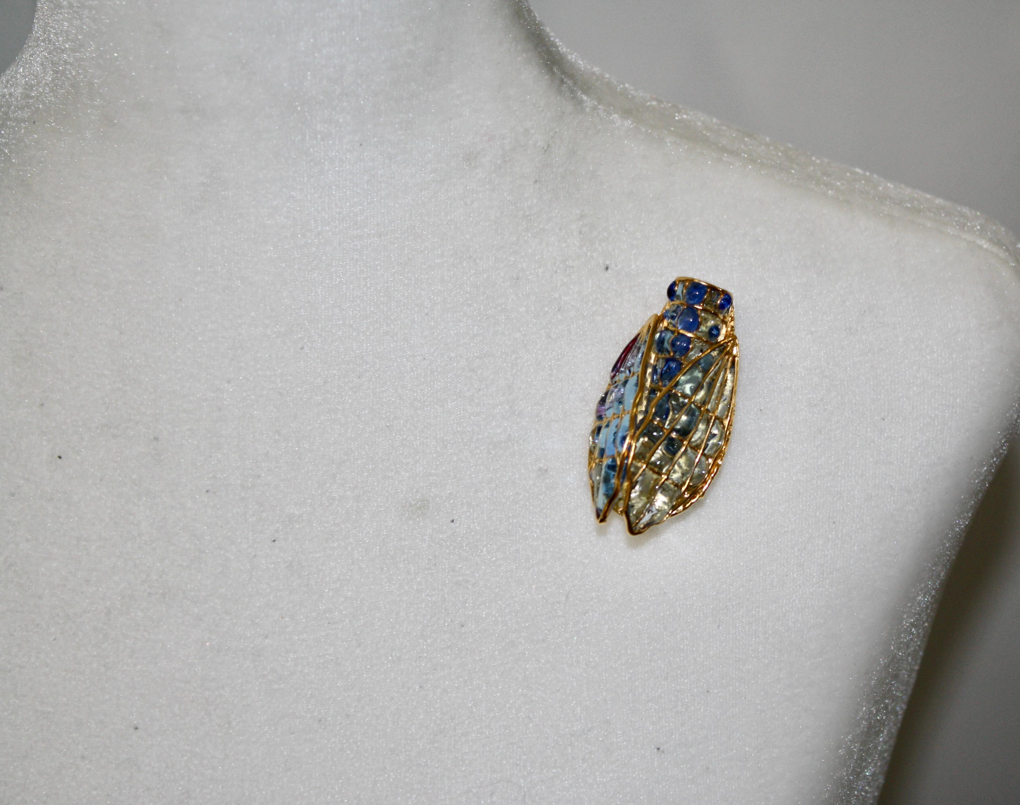 Women's or Men's Pate De Verre Cicada brooch