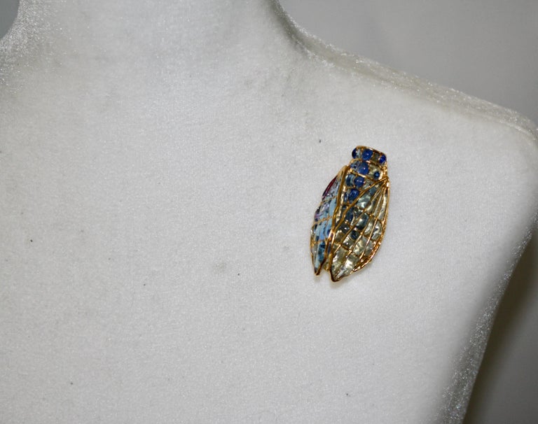 Pate De Verre Cicada brooch For Sale 1