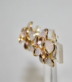 Pendientes de clip «Pâte de verre» transparentes y dorados, latón dorado, Francia