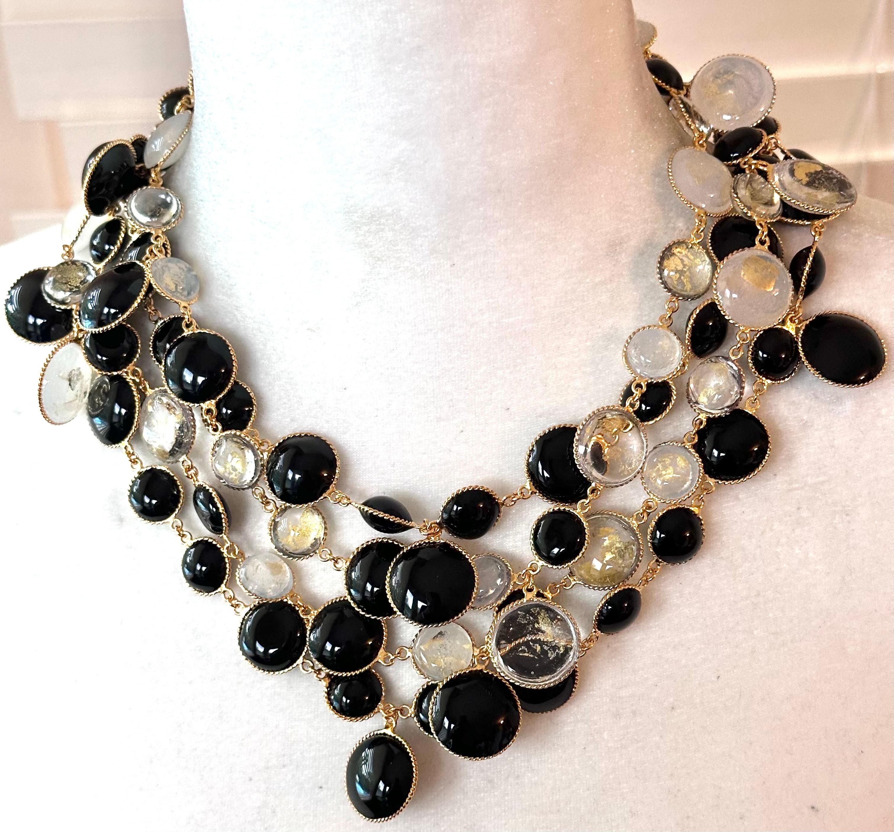 Masterfully crafted glass necklace in black from Pate de Verre Collection. 
Designed by a former artisan of the Atelier de GRIPOIX in the savoir faire used for all the Chanel pieces they executed.
This is a very specific process and few artists can 