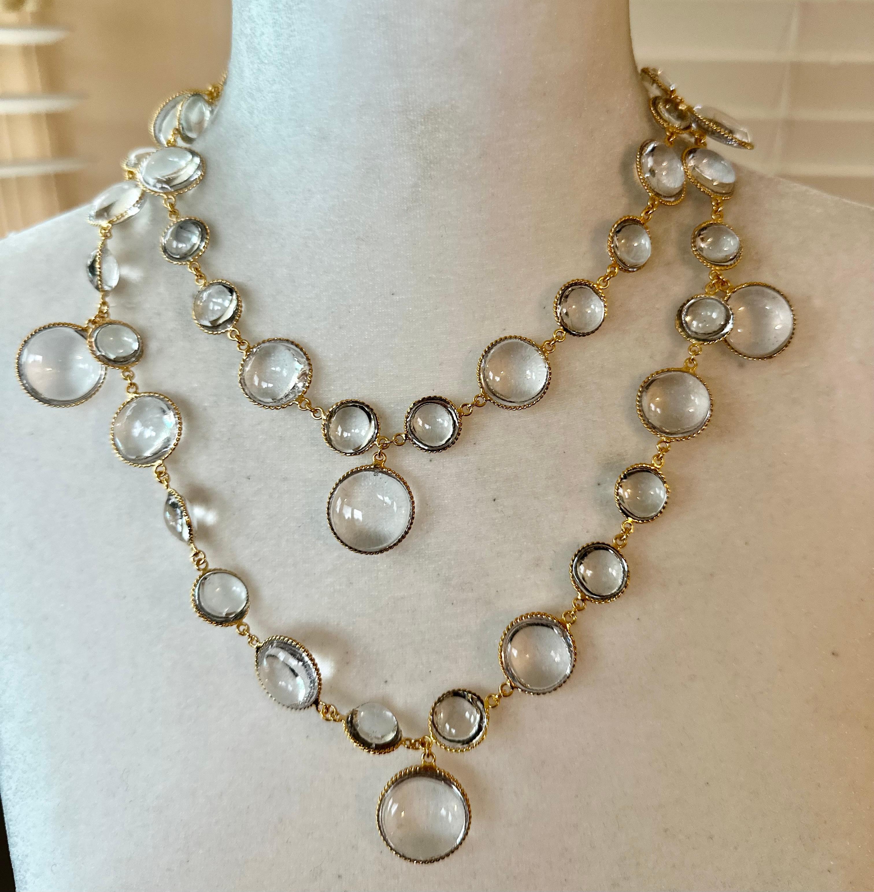 Pate De Verre Clear Sautoir With Gold Wrapped Wire In New Condition In Virginia Beach, VA