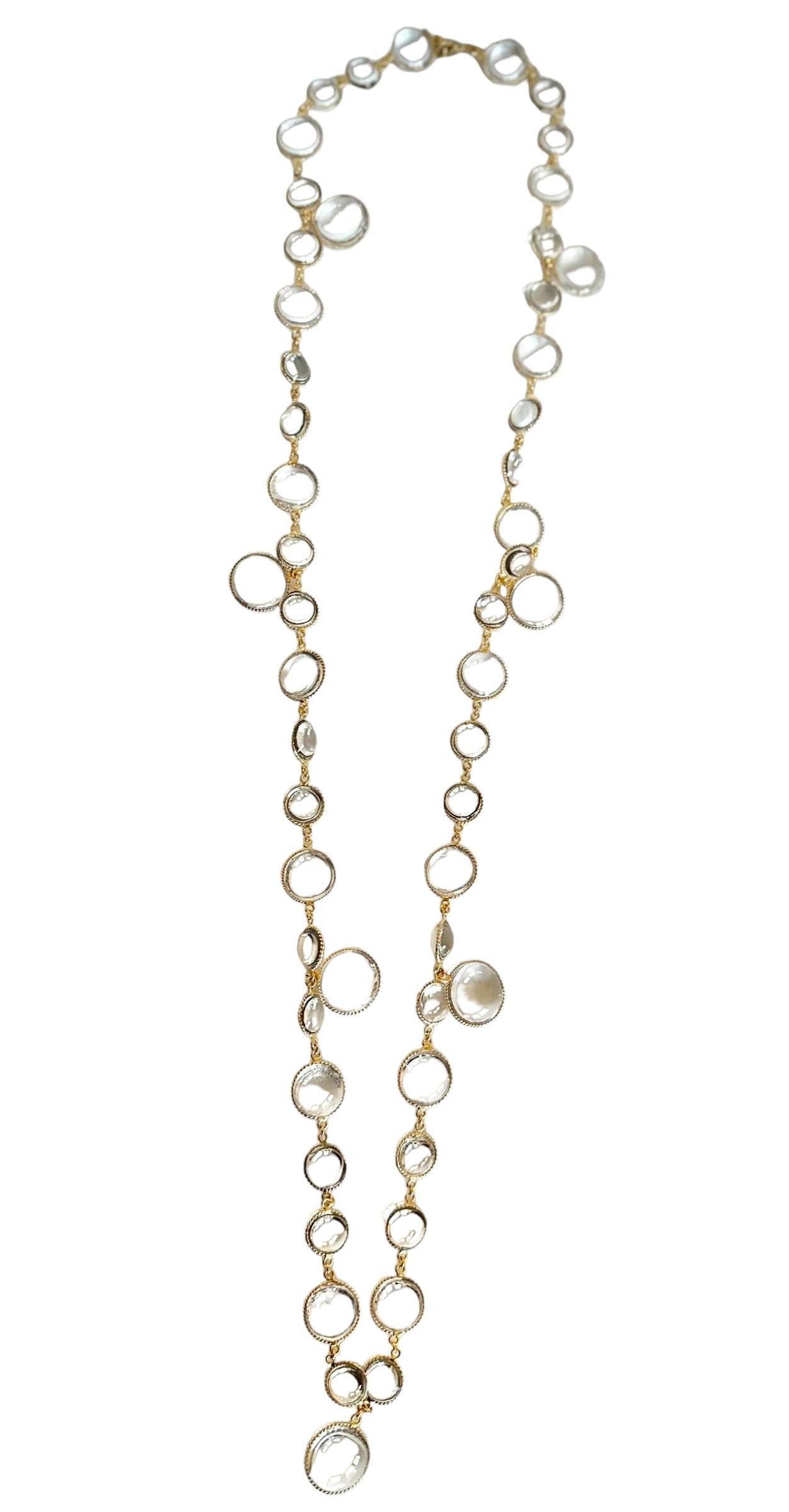 Women's or Men's Pate De Verre Clear Sautoir With Gold Wrapped Wire