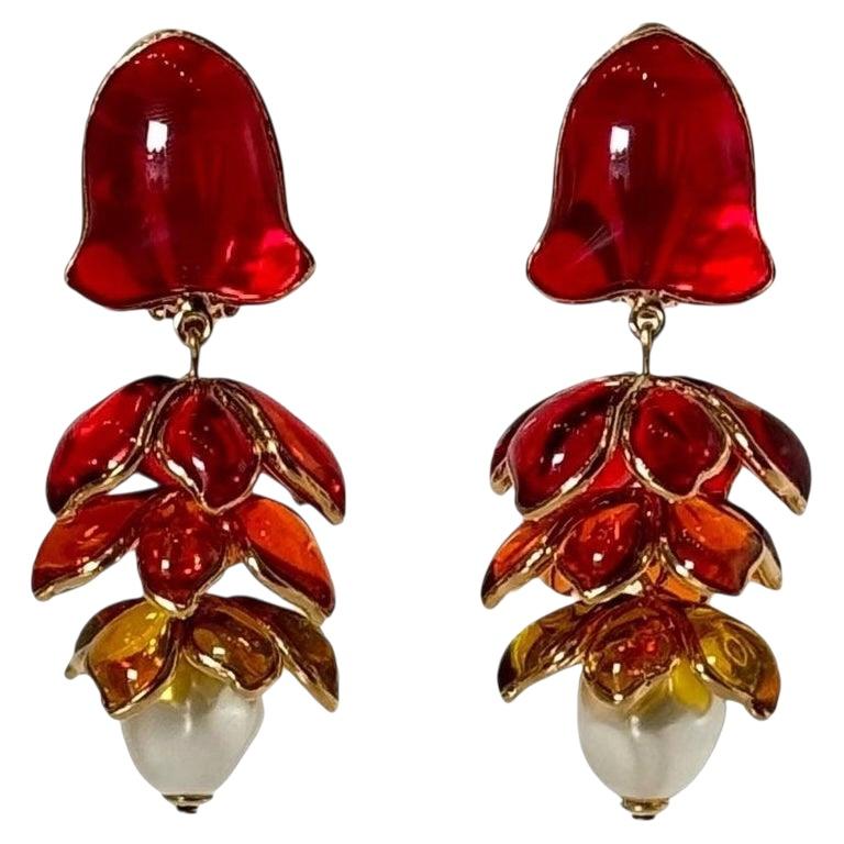 Pate de Verre Clover Clip Earrings For Sale 6