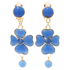 Francoise Montague Gripoix Pate de Verre Clover Clip Earrings, France
