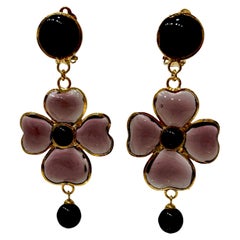 Used Pate De Verre Clover Drop Earrings