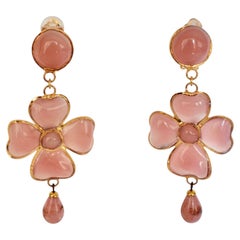 Francoise Montague Pink Pate De Verre Clover Drop Earrings, France