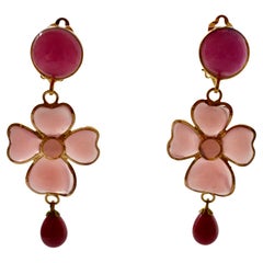 Pate de Verre Clover Drop Earrings in Pink