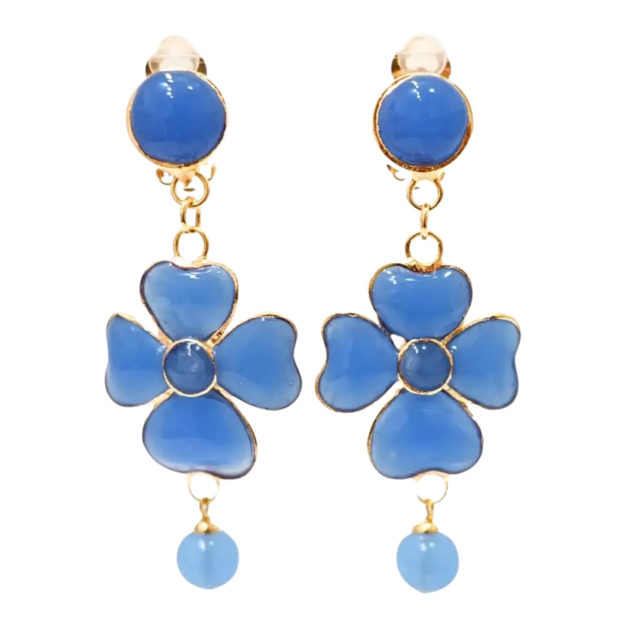 Pate de Verre Clover Sautoir in blu cobalto Di Francoise Montague in vendita 2